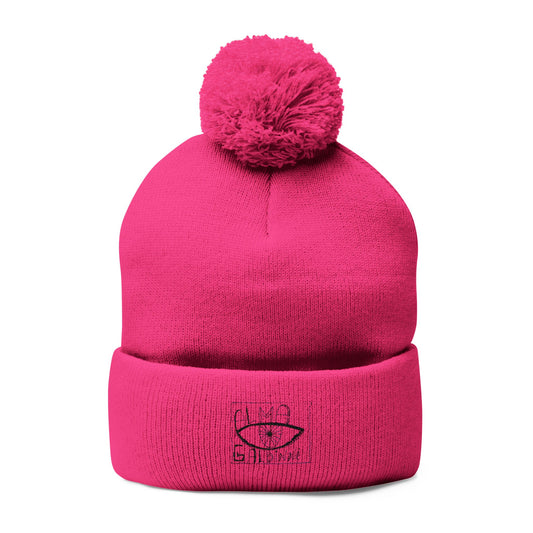 Cozy Pom-Pom Knit Cap with Embroidery - Winter Beanie for All Occasions
